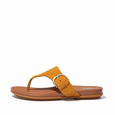 Fitflop Women's GRACIE Buckle Suede Toe-Post Sandals - Orange Yellow, WO6570238